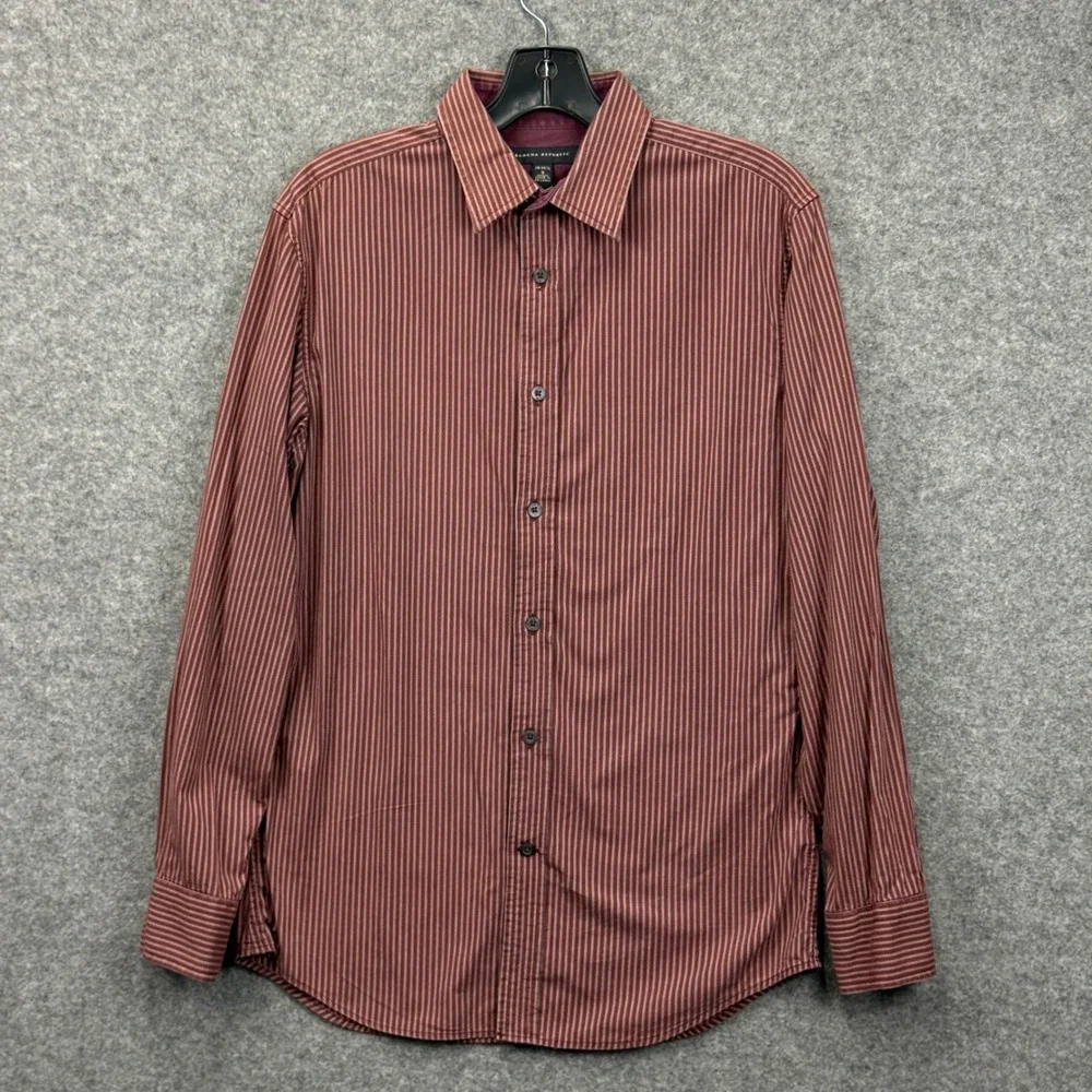 Banana Republic‎ Mens S Burgundy Striped Long Sleeve Button Down Shirt Stretch